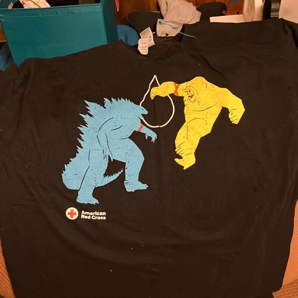 Black T-Shirt with Blue and Yellow Graphic (2)
